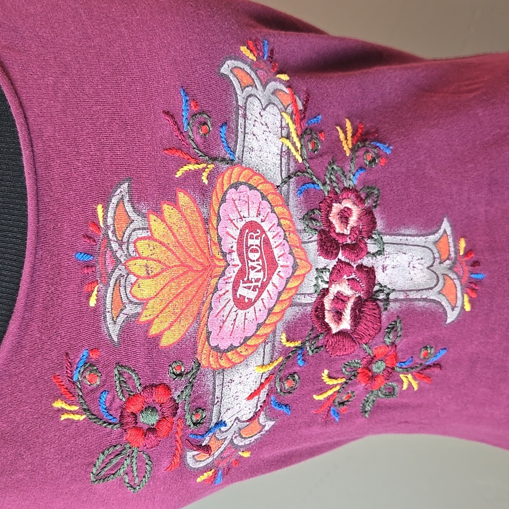 Vtg Y2k Lucky Brand Embroidered Purple Top - Picture 3 of 5